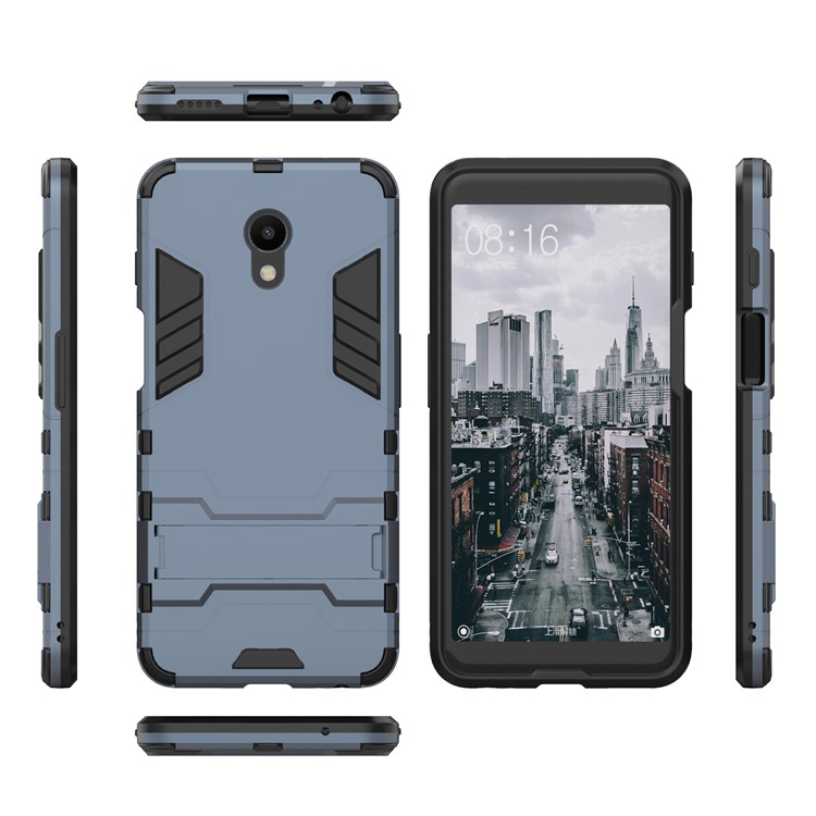 Cool Guard Kickstand Hybrid PC TPU Mobile Phone Shell for Meizu M6s - Dark Blue-3
