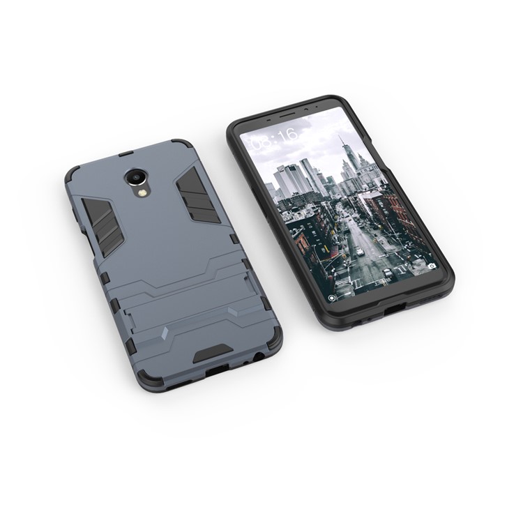 Cool Guard Kickstand Hybrid PC TPU Mobile Phone Shell for Meizu M6s - Dark Blue-4