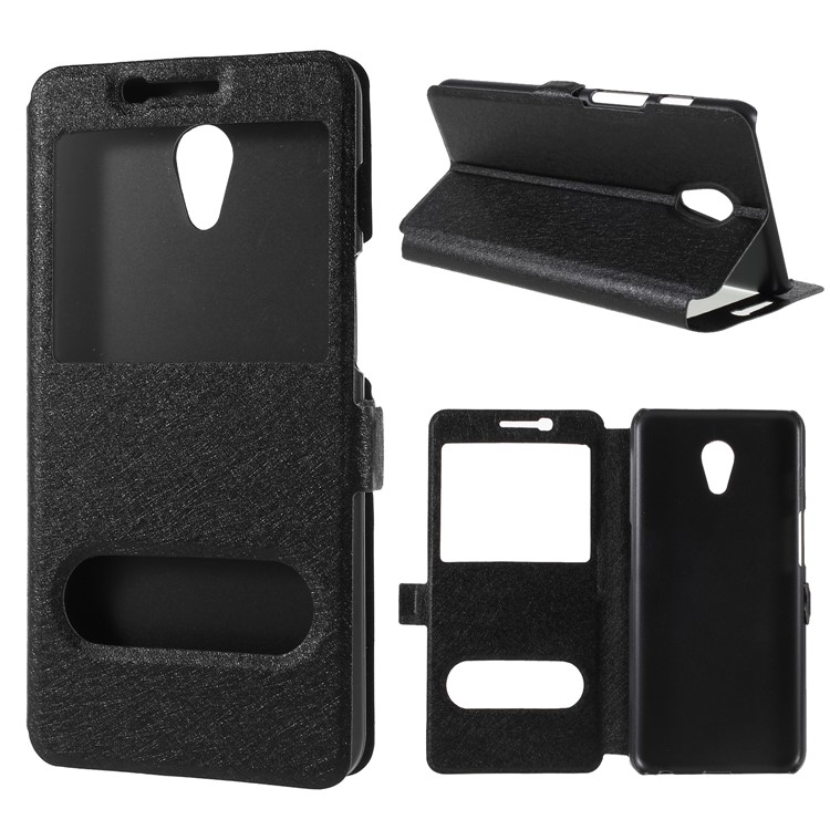 Silk Texture Dual View Window Leather Cover for Meizu M6s - Black-1