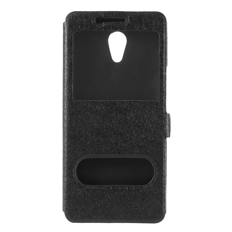 Silk Texture Dual View Window Leather Cover for Meizu M6s - Black-3