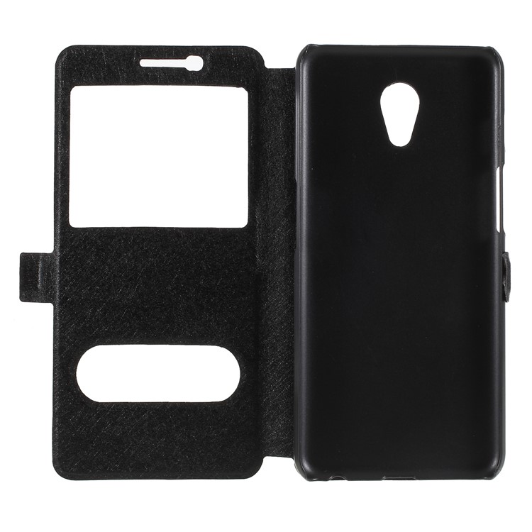 Silk Texture Dual View Window Leather Cover for Meizu M6s - Black-6