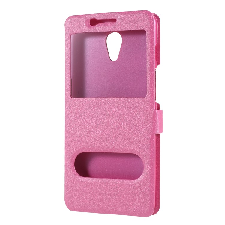 Silk Texture Dual View Window Leather Shell for Meizu M6s - Rose-3