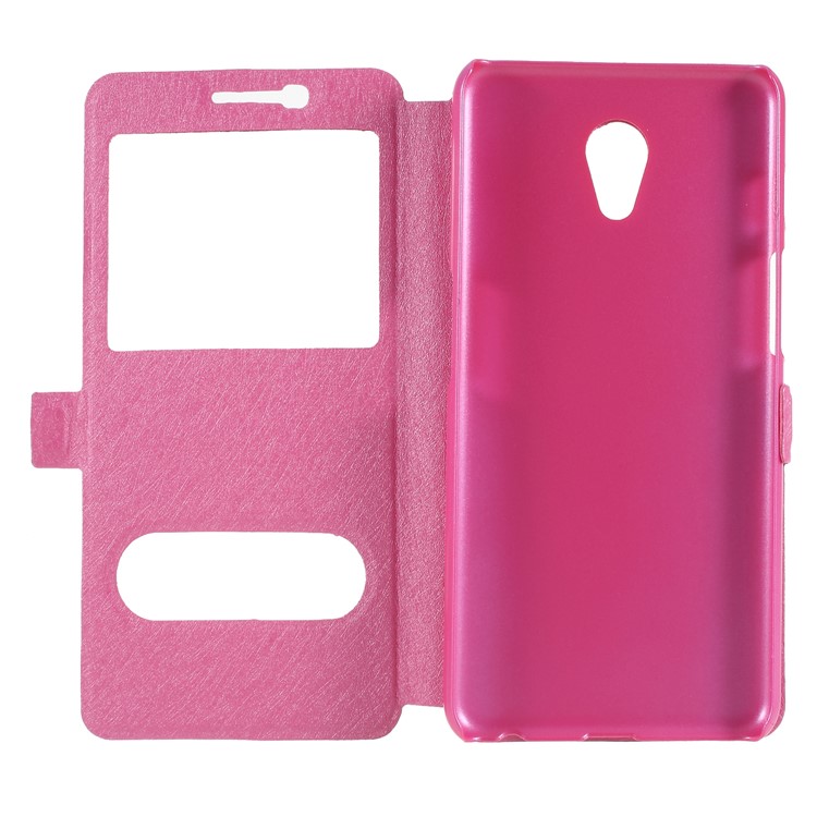 Silk Texture Dual View Window Leather Shell for Meizu M6s - Rose-6