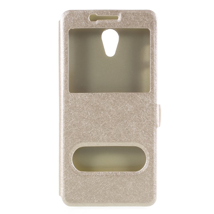 Silk Texture Dual View Window Leather Case for Meizu M6s - Gold-1