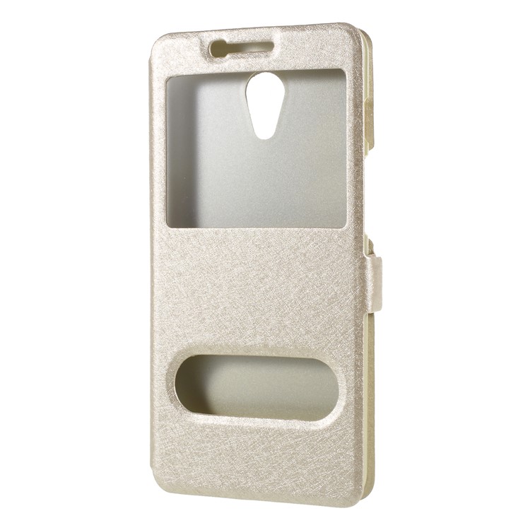 Silk Texture Dual View Window Leather Case for Meizu M6s - Gold-3