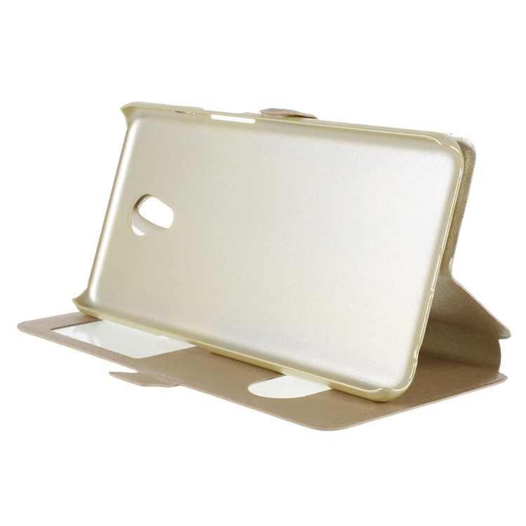 Silk Texture Dual View Window Leather Case for Meizu M6s - Gold-4
