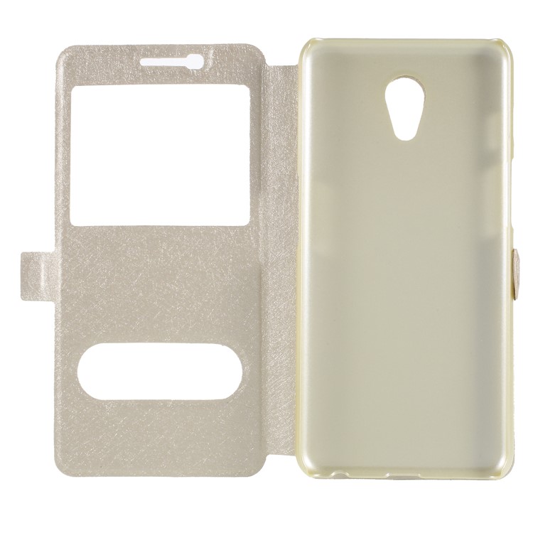 Silk Texture Dual View Window Leather Case for Meizu M6s - Gold-6