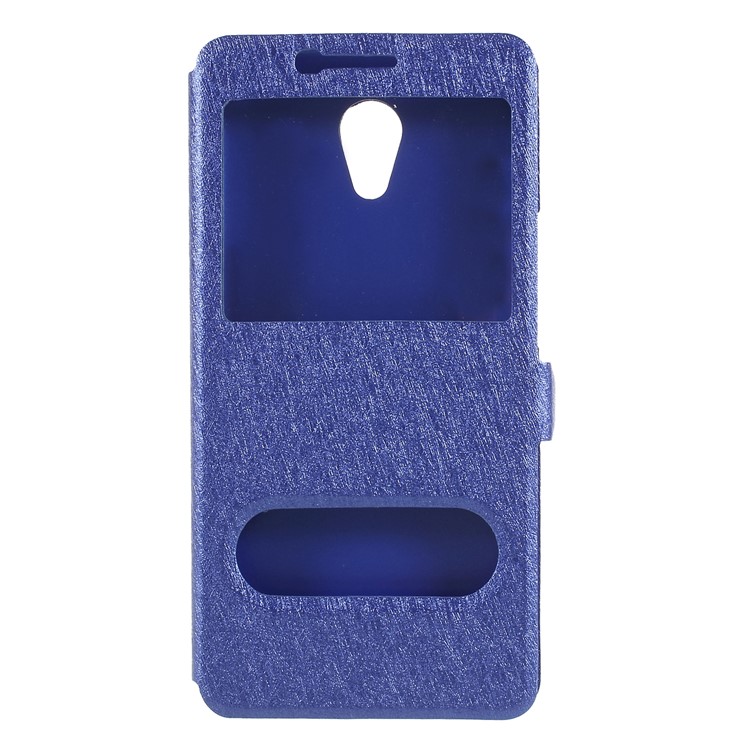 Silk Texture Dual View Window Leather Mobile Phone Cover for Meizu M6s - Blue-1