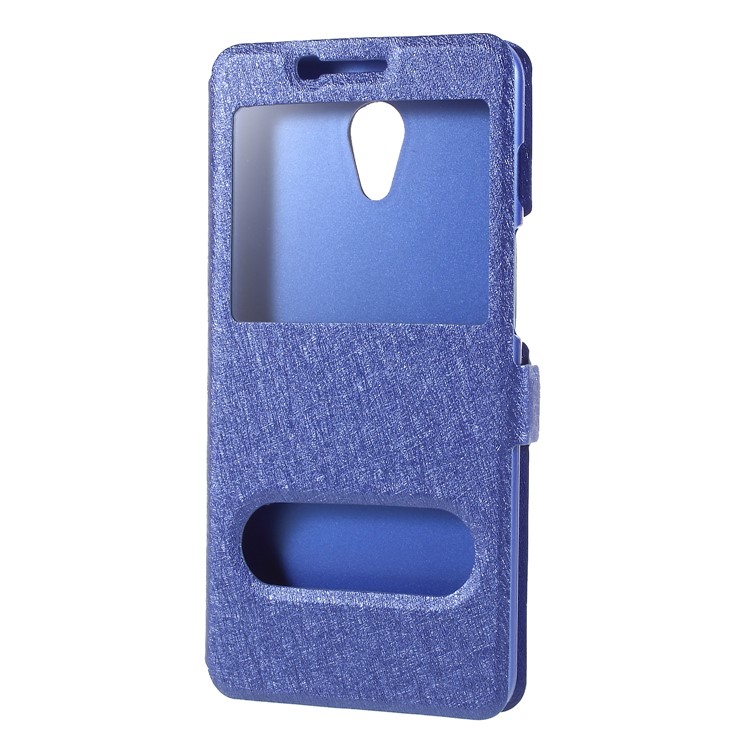 Silk Texture Dual View Window Leather Mobile Phone Cover for Meizu M6s - Blue-3