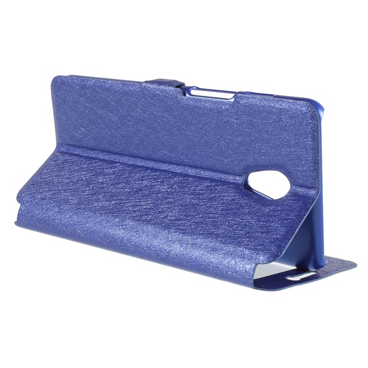 Silk Texture Dual View Window Leather Mobile Phone Cover for Meizu M6s - Blue-5