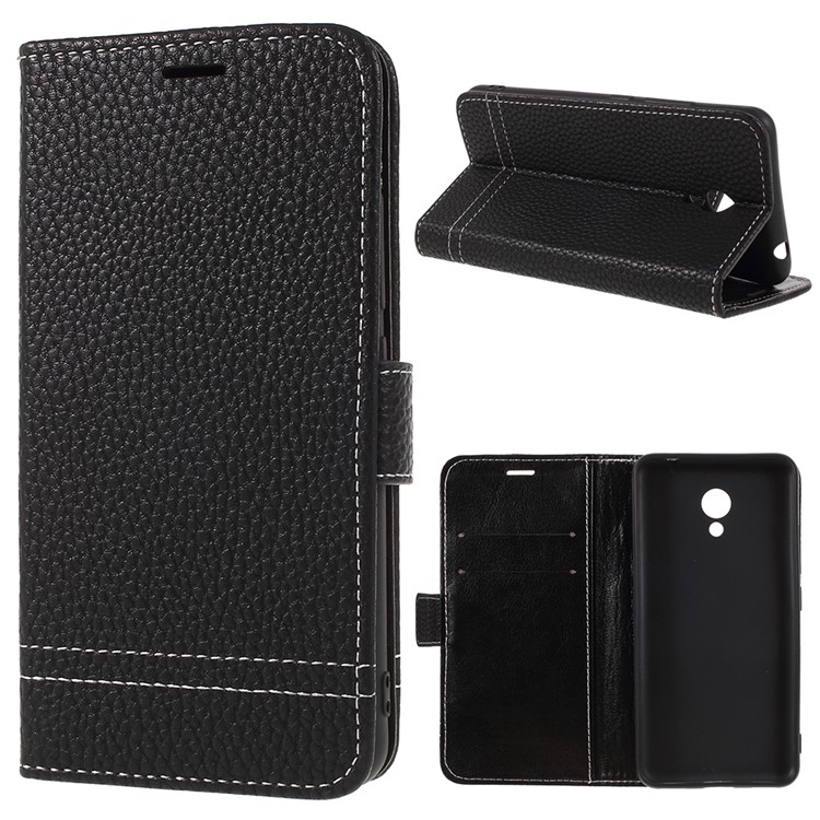 Litchi Texture Wallet Stand Leather Phone Case for Meizu A5/M5c - Black-1