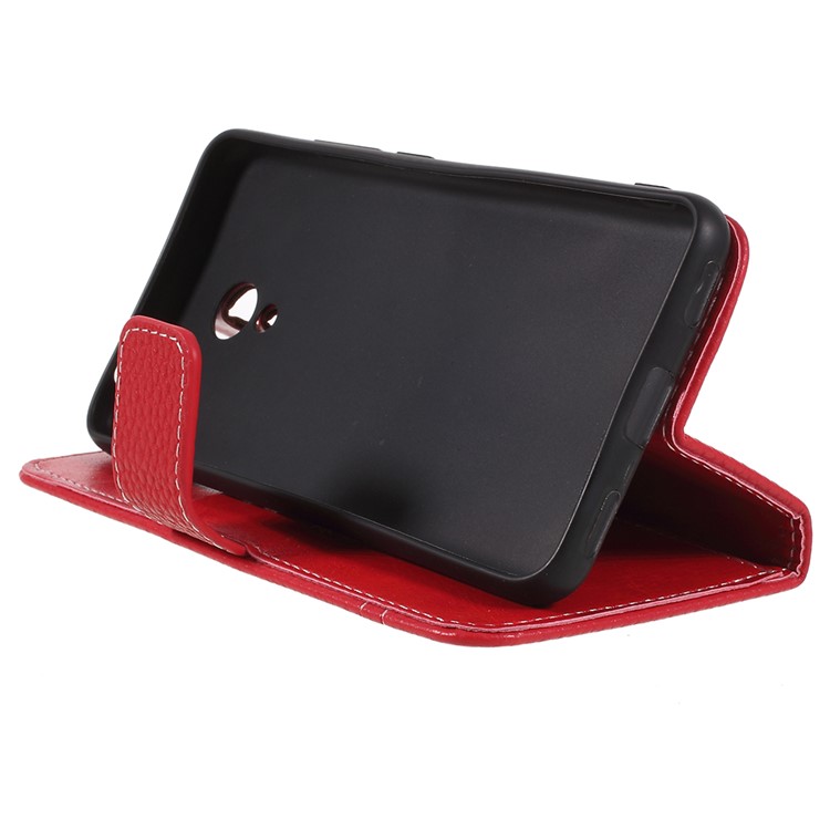 Litchi Texture Wallet Stand Leather Phone Cover for Meizu A5/M5c - Red-4
