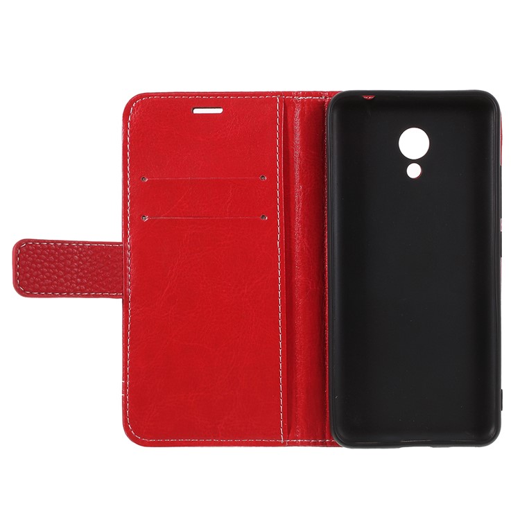 Litchi Texture Wallet Stand Leather Phone Cover for Meizu A5/M5c - Red-6