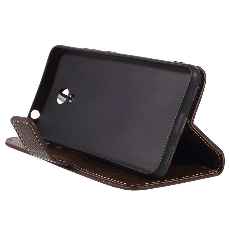 Litchi Texture Wallet Stand Leather Cell Phone Case for Meizu A5/M5c - Coffee-4
