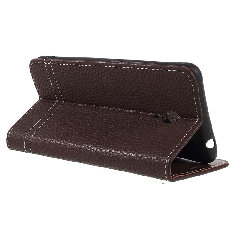 Litchi Texture Wallet Stand Leather Cell Phone Case for Meizu A5/M5c - Coffee-5