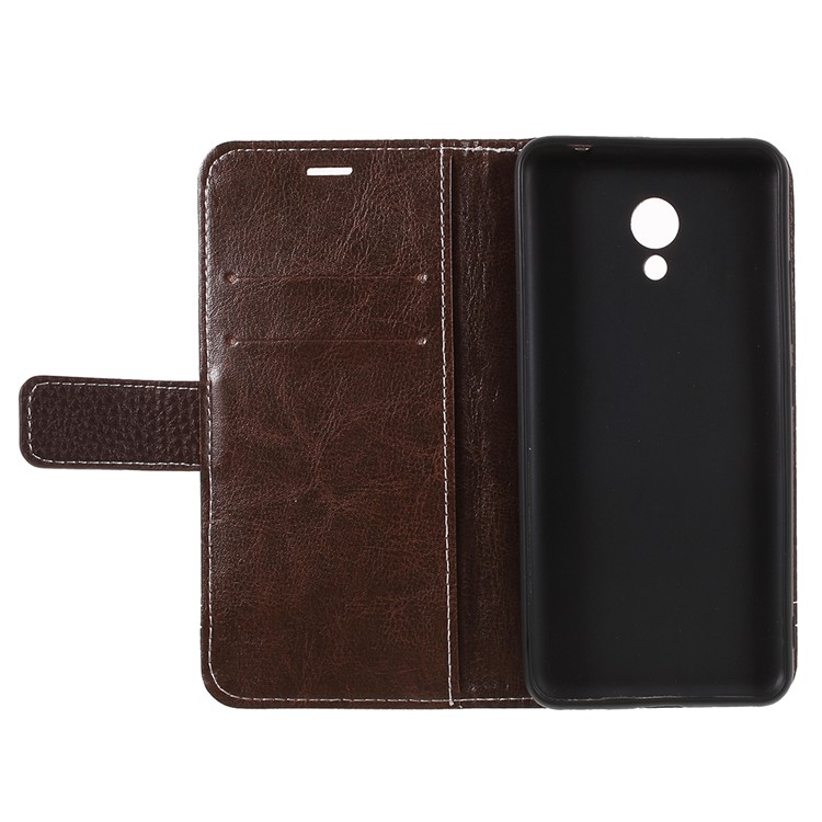 Litchi Texture Wallet Stand Leather Cell Phone Case for Meizu A5/M5c - Coffee-6