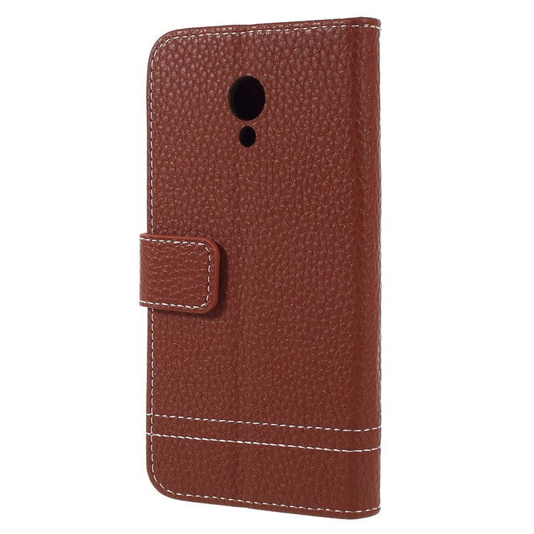 Litchi Texture Wallet Stand Leather Mobile Phone Shell for Meizu A5/M5c - Brown-3