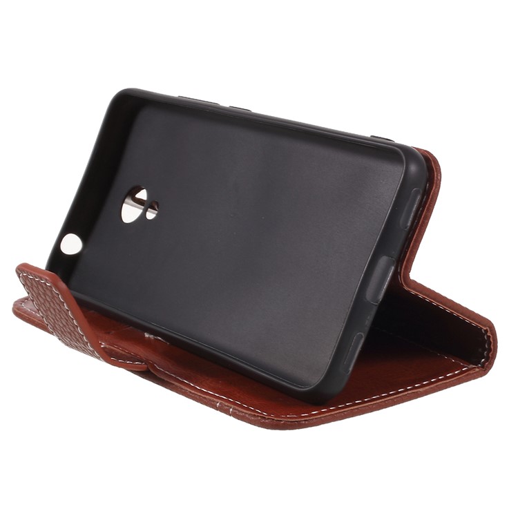 Litchi Texture Wallet Stand Leather Mobile Phone Shell for Meizu A5/M5c - Brown-4