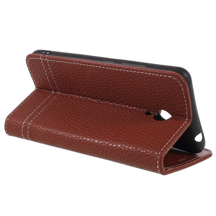 Litchi Texture Wallet Stand Leather Mobile Phone Shell for Meizu A5/M5c - Brown-5