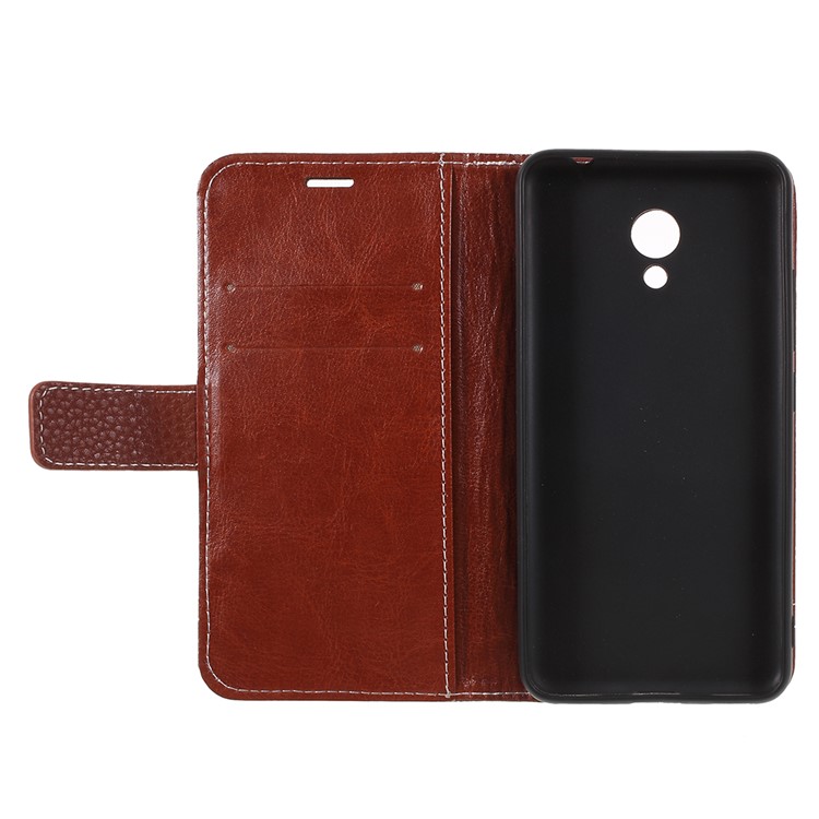 Litchi Texture Wallet Stand Leather Mobile Phone Shell for Meizu A5/M5c - Brown-6