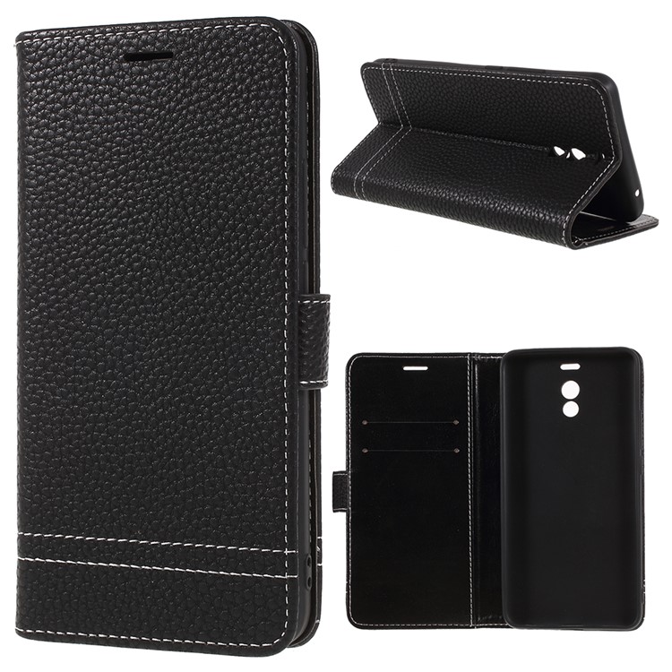 Litchi Texture Wallet Stand Leather Flip Case for Meizu M6 Note - Black-1