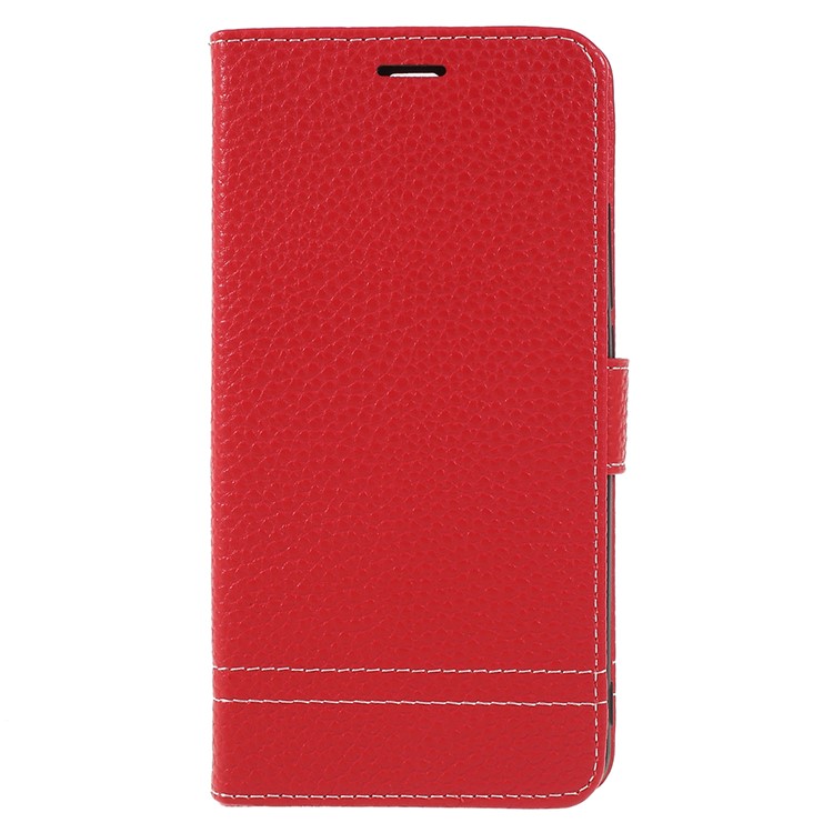 Litchi Texture Leather Wallet Stand Folio Case Accessory for Meizu M6 Note - Red-1