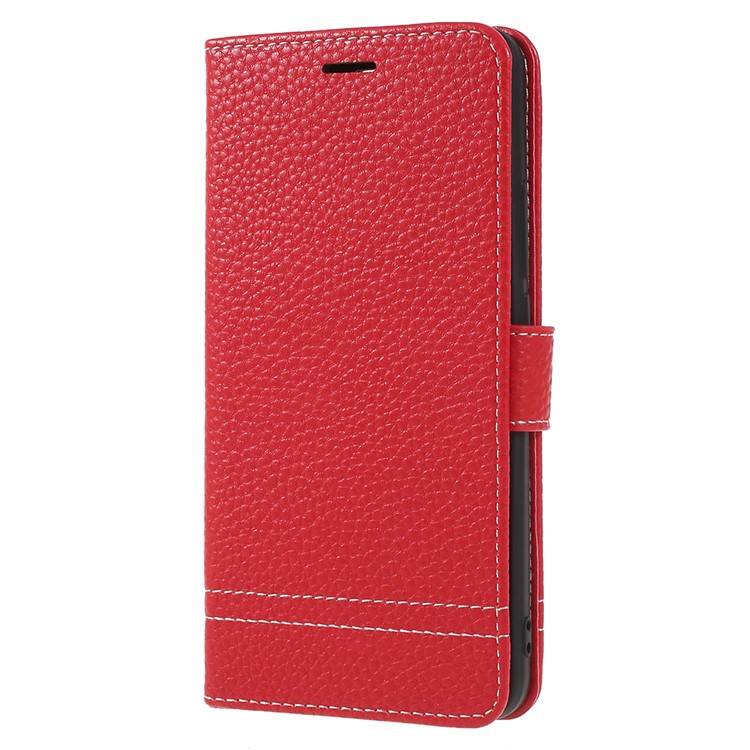 Litchi Texture Leather Wallet Stand Folio Case Accessory for Meizu M6 Note - Red-2