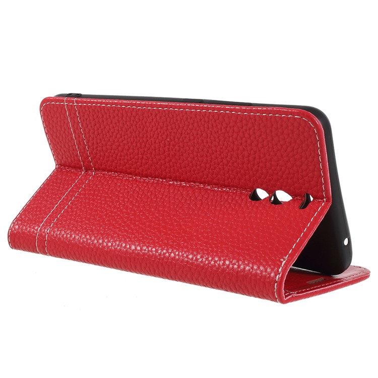 Litchi Texture Leather Wallet Stand Folio Case Accessory for Meizu M6 Note - Red-5