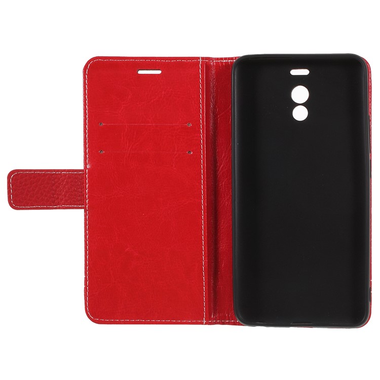 Litchi Texture Leather Wallet Stand Folio Case Accessory for Meizu M6 Note - Red-6