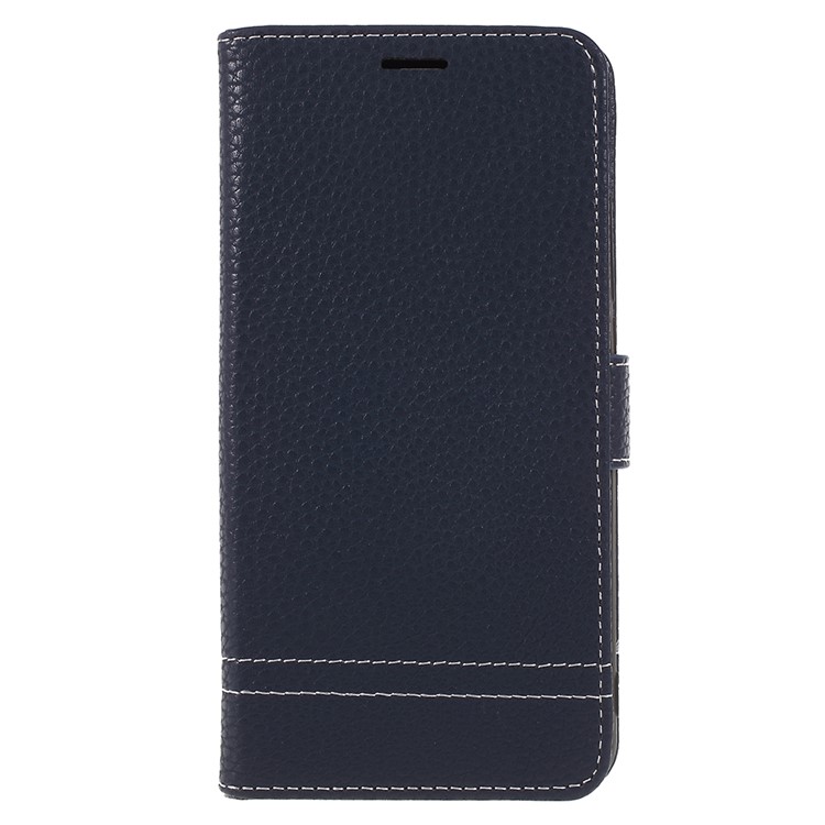 For Meizu M6 Note Litchi Grain Wallet Stand Leather Flip Cover Shell - Dark Blue-1
