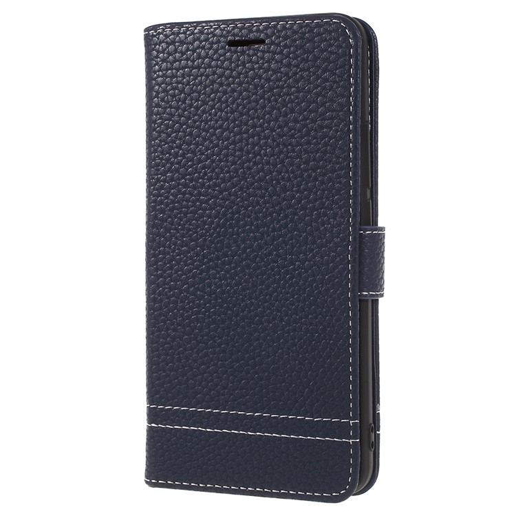 For Meizu M6 Note Litchi Grain Wallet Stand Leather Flip Cover Shell - Dark Blue-2