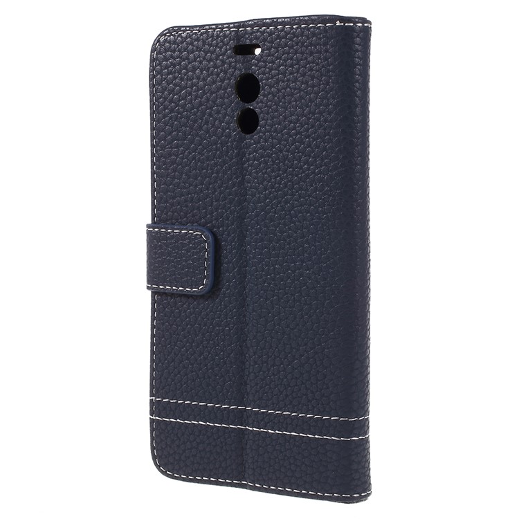 For Meizu M6 Note Litchi Grain Wallet Stand Leather Flip Cover Shell - Dark Blue-3