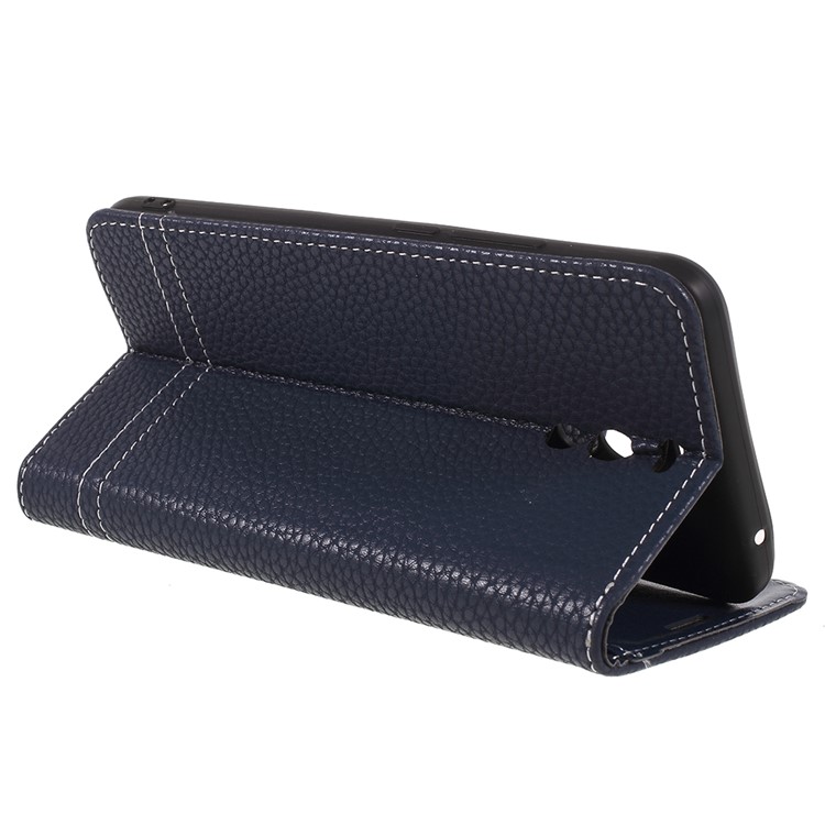For Meizu M6 Note Litchi Grain Wallet Stand Leather Flip Cover Shell - Dark Blue-5