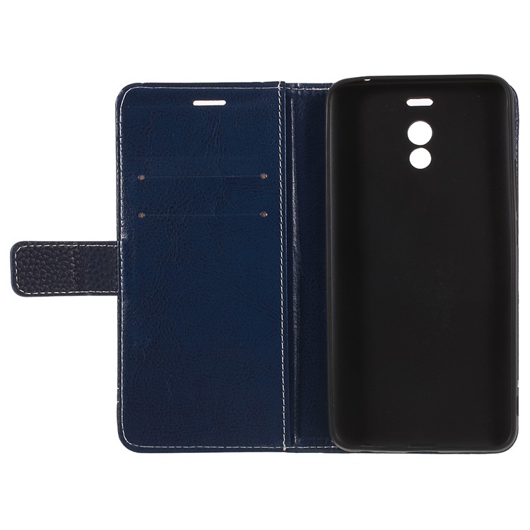 For Meizu M6 Note Litchi Grain Wallet Stand Leather Flip Cover Shell - Dark Blue-6