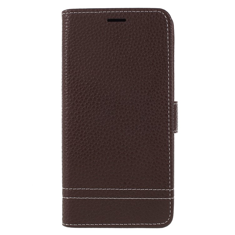 Litchi Grain Wallet Leather Protective Folio Casing with Stand for Meizu M6 Note - Coffee-1