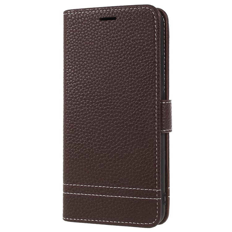 Litchi Grain Wallet Leather Protective Folio Casing with Stand for Meizu M6 Note - Coffee-2