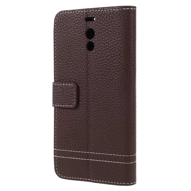Litchi Grain Wallet Leather Protective Folio Casing with Stand for Meizu M6 Note - Coffee-3