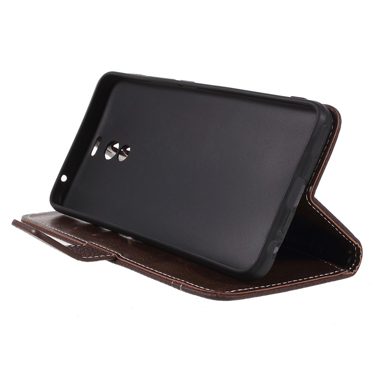 Litchi Grain Wallet Leather Protective Folio Casing with Stand for Meizu M6 Note - Coffee-4