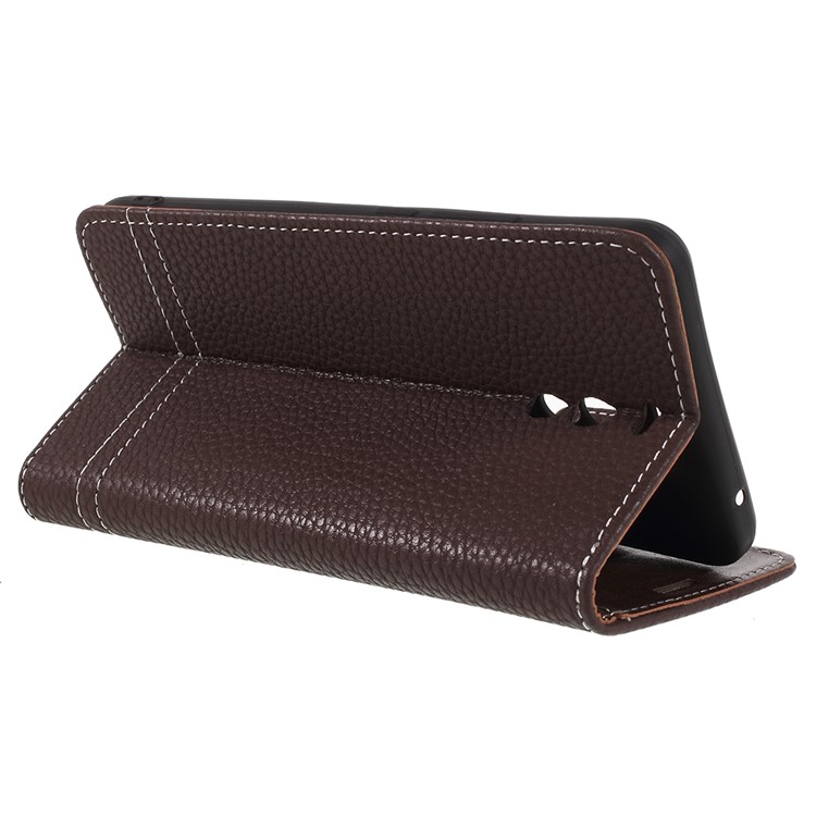 Litchi Grain Wallet Leather Protective Folio Casing with Stand for Meizu M6 Note - Coffee-5