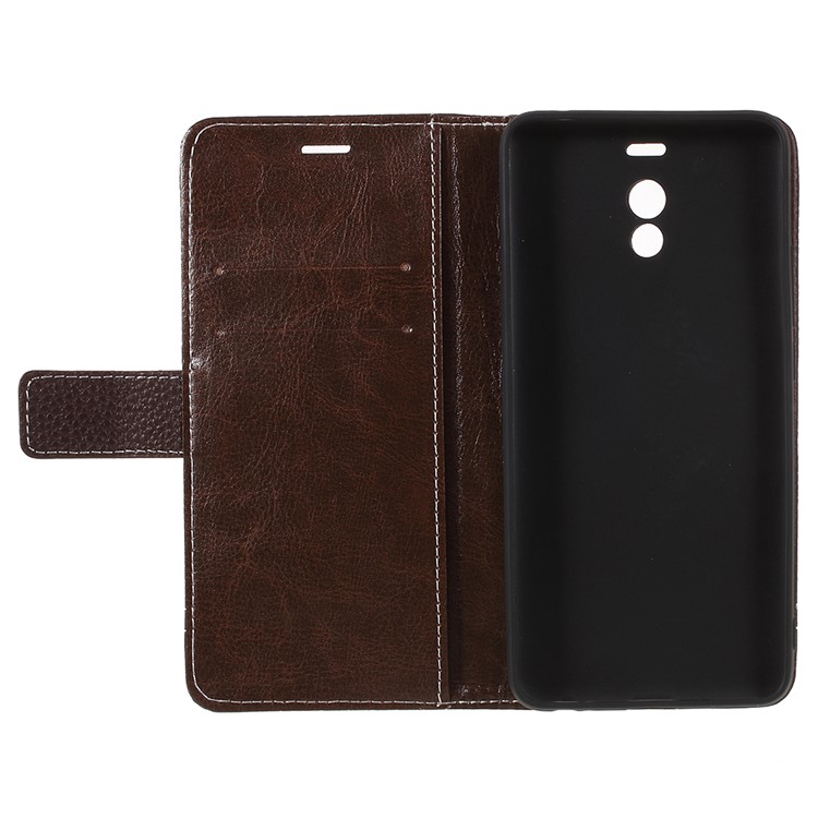Litchi Grain Wallet Leather Protective Folio Casing with Stand for Meizu M6 Note - Coffee-6