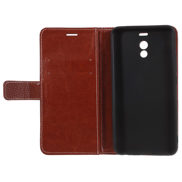 Litchi Grain Wallet Stand Leather Flip Mobile Phone Shell for Meizu M6 Note - Brown-6