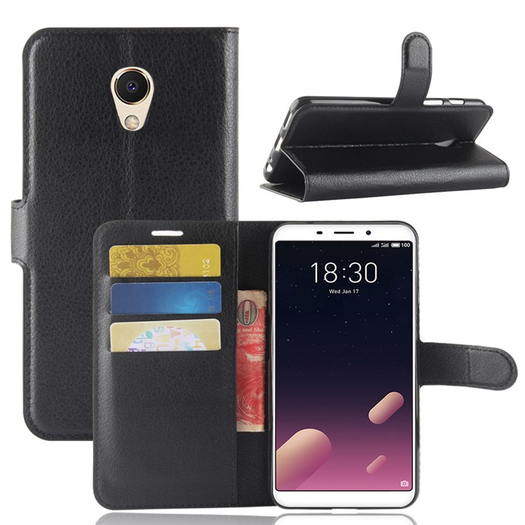 Litchi Texture Wallet Stand Leather Case for Meizu M6s - Black-1