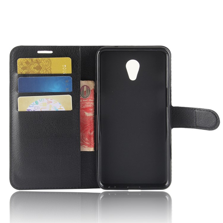 Litchi Texture Wallet Stand Leather Case for Meizu M6s - Black-3