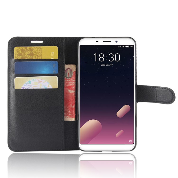Litchi Texture Wallet Stand Leather Case for Meizu M6s - Black-4