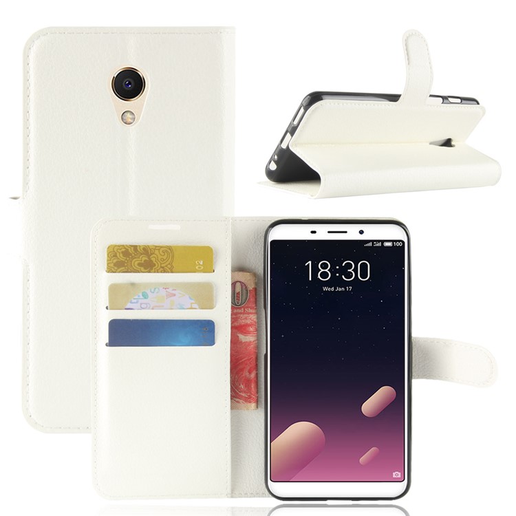 Litchi Texture Wallet Stand Leather Cover for Meizu M6s - White-1