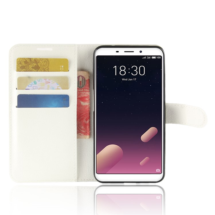 Litchi Texture Wallet Stand Leather Cover for Meizu M6s - White-4