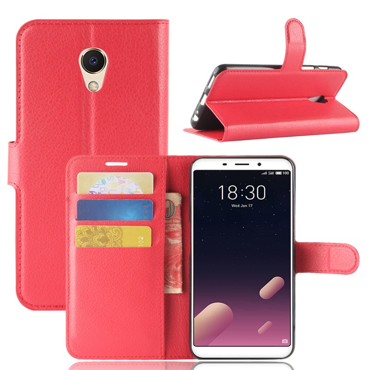Litchi Texture Wallet Stand Leather Shell for Meizu M6s - Red-1