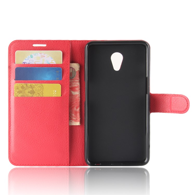Litchi Texture Wallet Stand Leather Shell for Meizu M6s - Red-3
