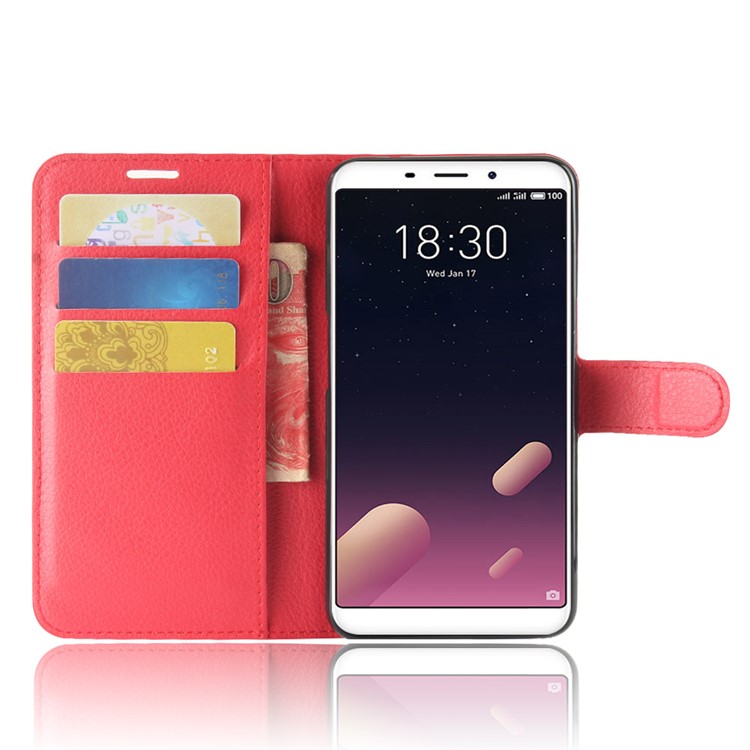 Litchi Texture Wallet Stand Leather Shell for Meizu M6s - Red-4