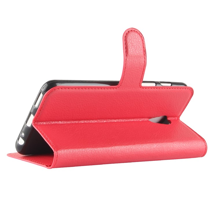 Litchi Texture Wallet Stand Leather Shell for Meizu M6s - Red-5